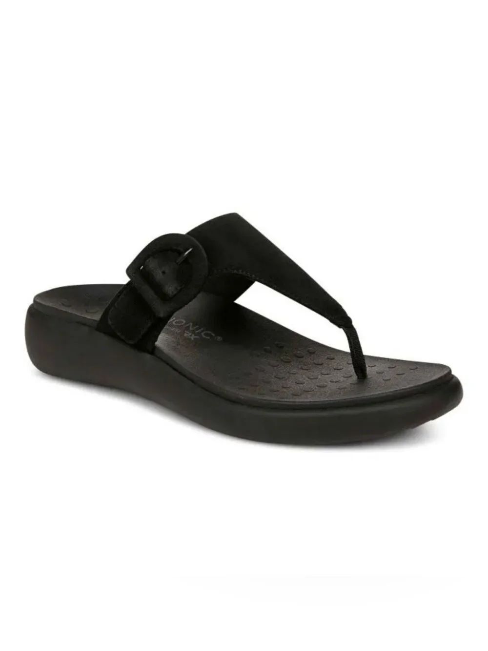 Vionic ACTIVATE Black Suede T Strap Thong Toe Orthotic Slide Sandals